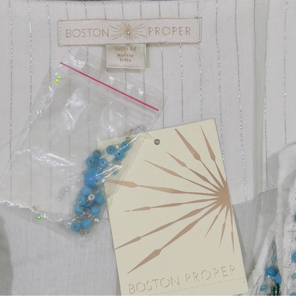 Boston Proper Embellished Tunic White with Turquoise Baubles ~ M NWT - Picture 11 of 12